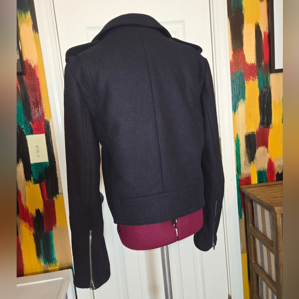 GAP Wool Blend Dark Blue Moto Jacket With Zippers Medium - Picture 4 of 10